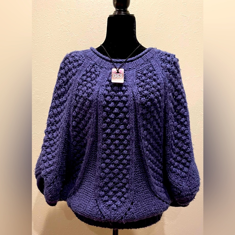 Alberto Malaki Blue poncho like sweater, size medium